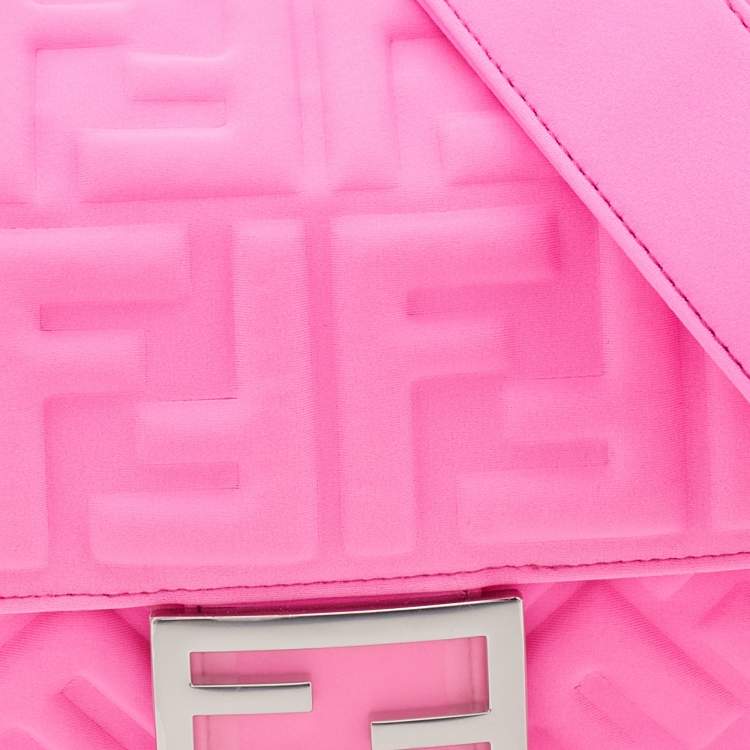 Pre Owned Fendi Pink FF Embossed Fabric Baguette Shoulder Bag