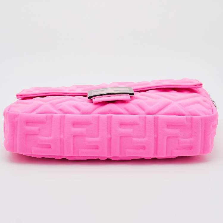 Pre Owned Fendi Pink FF Embossed Fabric Baguette Shoulder Bag
