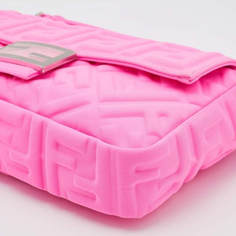 Pre Owned Fendi Pink FF Embossed Fabric Baguette Shoulder Bag