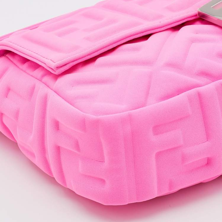 Pre Owned Fendi Pink FF Embossed Fabric Baguette Shoulder Bag