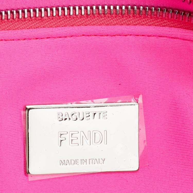 Pre Owned Fendi Pink FF Embossed Fabric Baguette Shoulder Bag