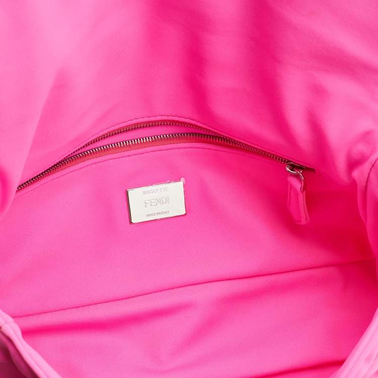 Pre Owned Fendi Pink FF Embossed Fabric Baguette Shoulder Bag