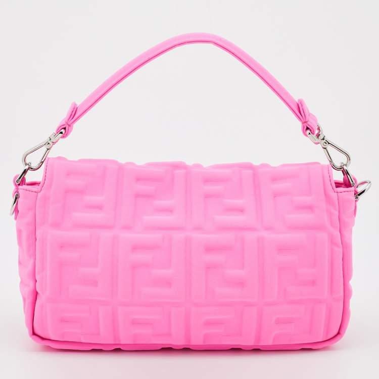Pre Owned Fendi Pink FF Embossed Fabric Baguette Shoulder Bag