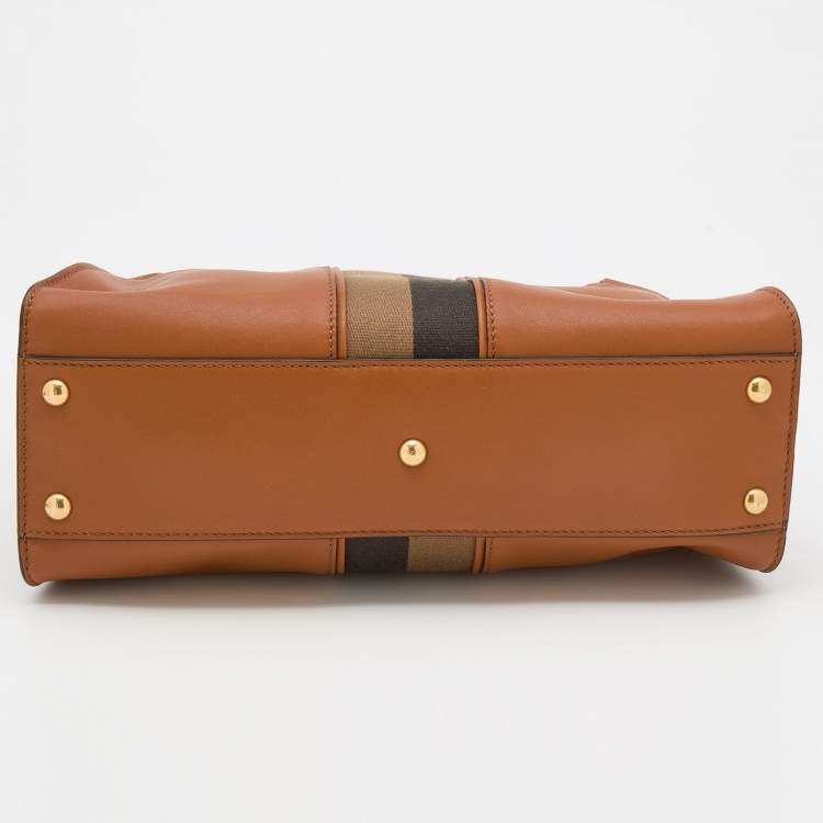مملوكة مسبقًا Fendi Brown Leather Medium Stripe Peekaboo Top Handle Bag