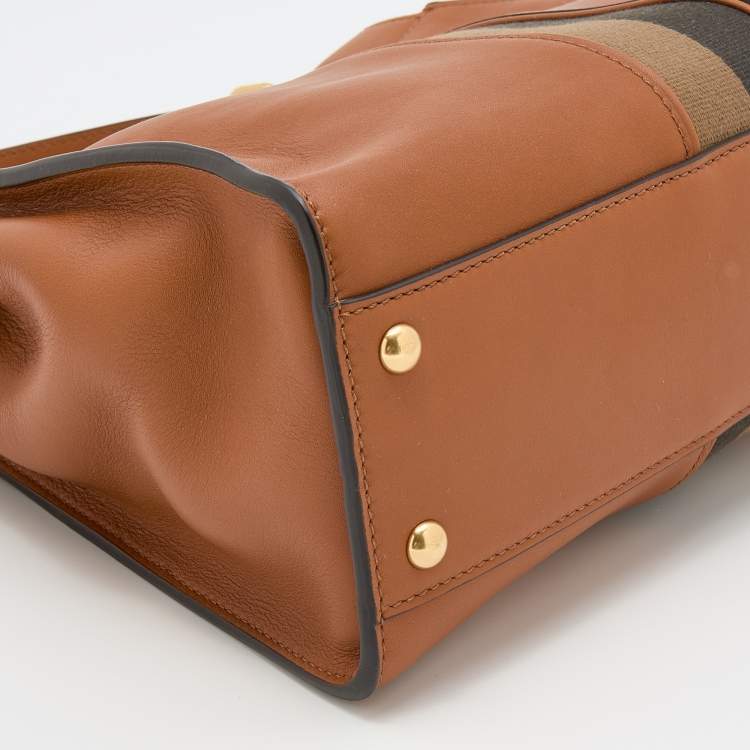 مملوكة مسبقًا Fendi Brown Leather Medium Stripe Peekaboo Top Handle Bag