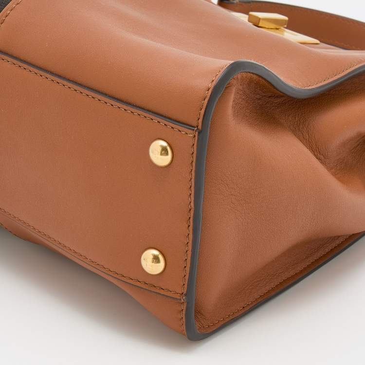 مملوكة مسبقًا Fendi Brown Leather Medium Stripe Peekaboo Top Handle Bag