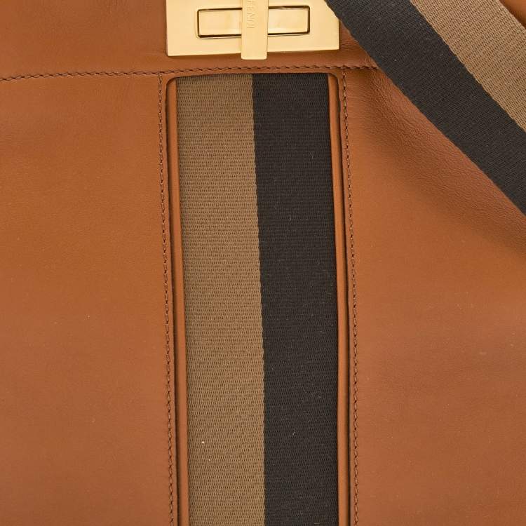 مملوكة مسبقًا Fendi Brown Leather Medium Stripe Peekaboo Top Handle Bag