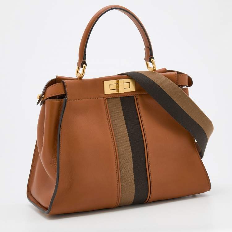 مملوكة مسبقًا Fendi Brown Leather Medium Stripe Peekaboo Top Handle Bag