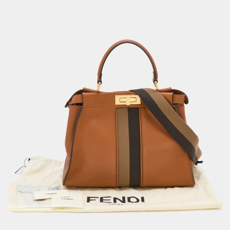 مملوكة مسبقًا Fendi Brown Leather Medium Stripe Peekaboo Top Handle Bag