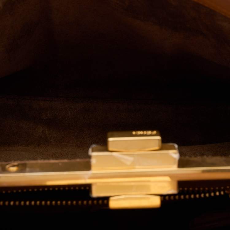مملوكة مسبقًا Fendi Brown Leather Medium Stripe Peekaboo Top Handle Bag