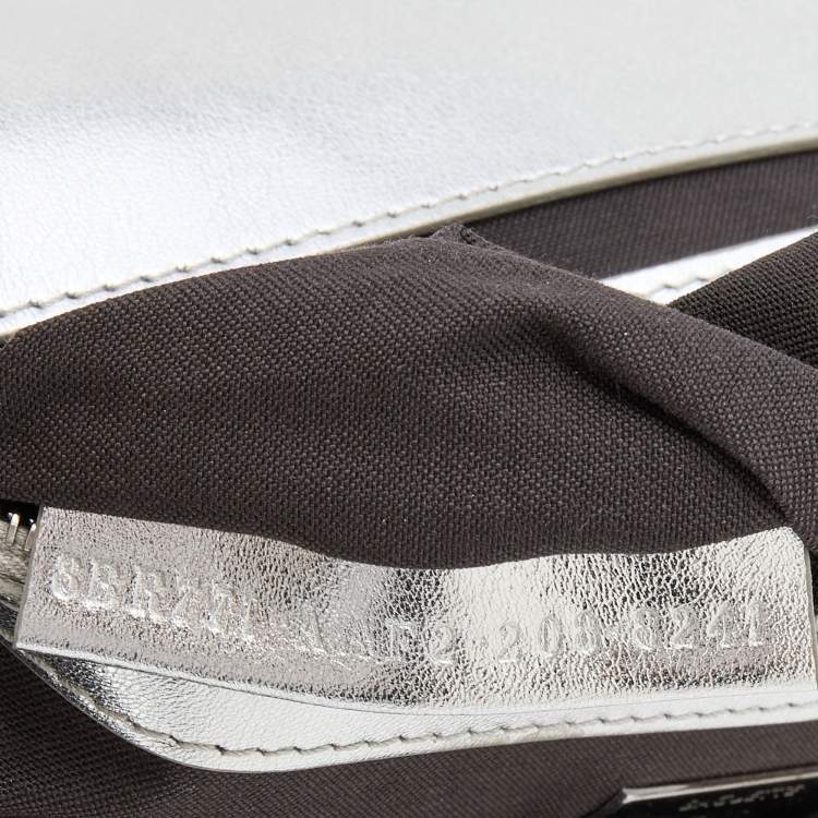 Pre Owned Fendi Silver FF Embossed Leather Large Baguette Shoulder Bags