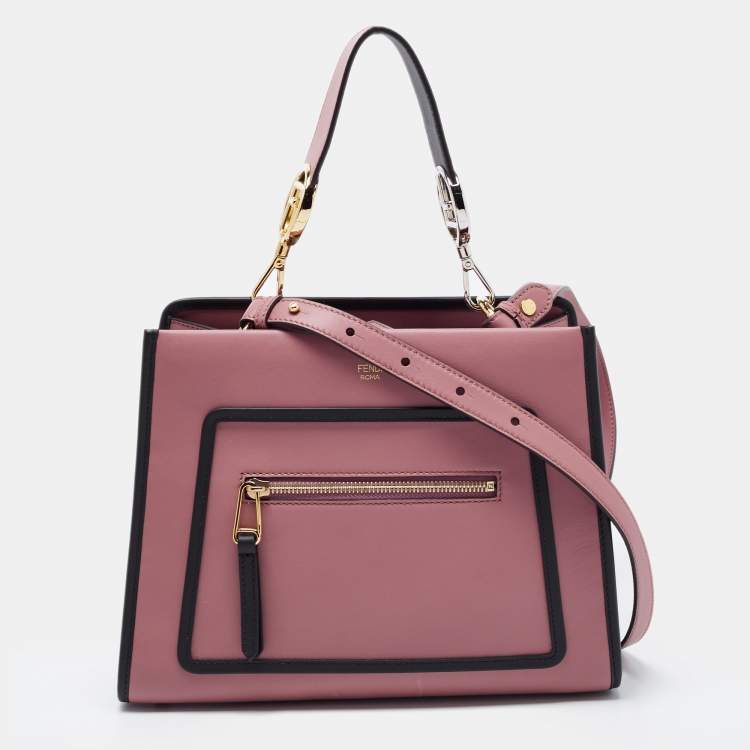 Pre Owned Fendi Dusty Pink/Black Leather Small Runaway Top Handle Bag