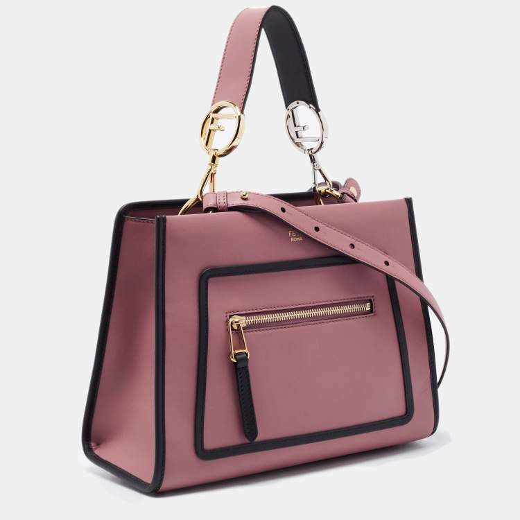 Pre Owned Fendi Dusty Pink/Black Leather Small Runaway Top Handle Bag