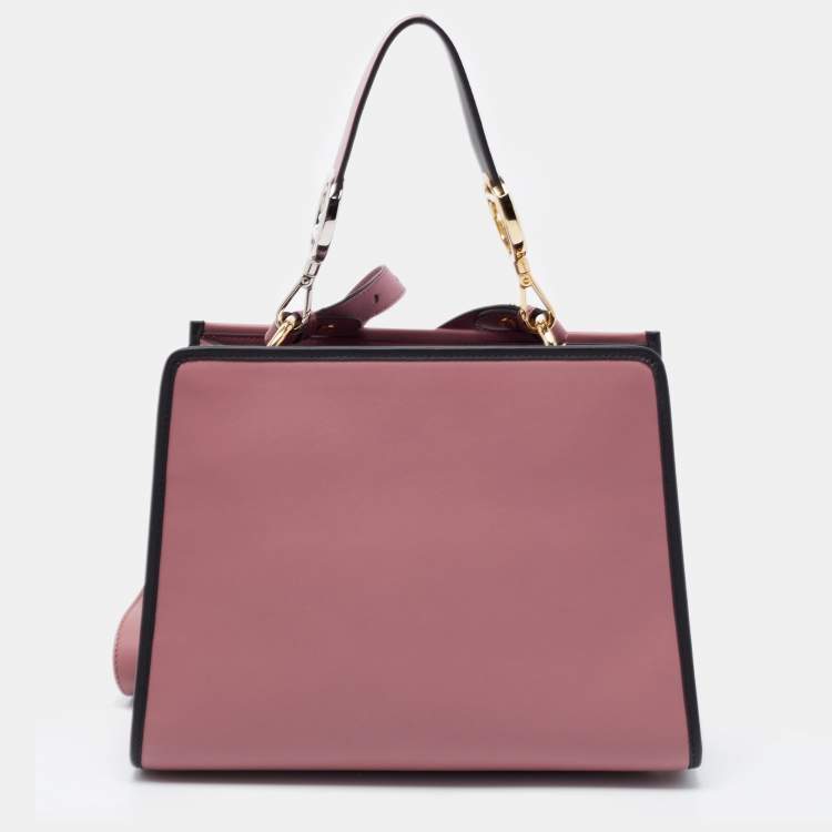 Pre Owned Fendi Dusty Pink/Black Leather Small Runaway Top Handle Bag