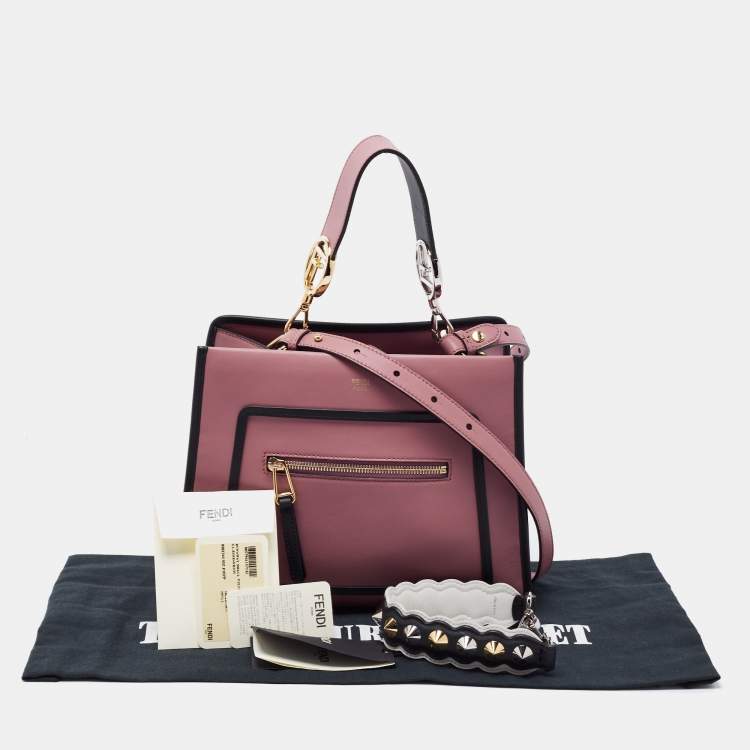 Pre Owned Fendi Dusty Pink/Black Leather Small Runaway Top Handle Bag