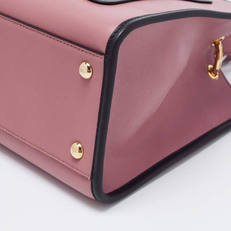 Pre Owned Fendi Dusty Pink/Black Leather Small Runaway Top Handle Bag