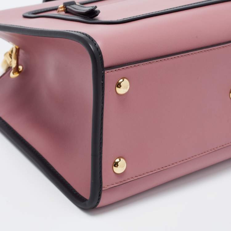 Pre Owned Fendi Dusty Pink/Black Leather Small Runaway Top Handle Bag