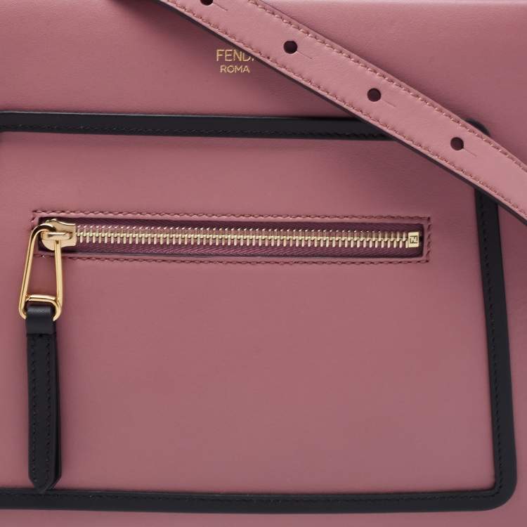 Pre Owned Fendi Dusty Pink/Black Leather Small Runaway Top Handle Bag