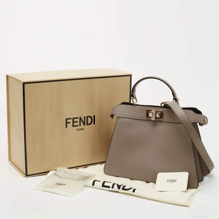 Pre Owned Fendi Beige Leather Small Peekaboo ISeeU Top Handle Bag