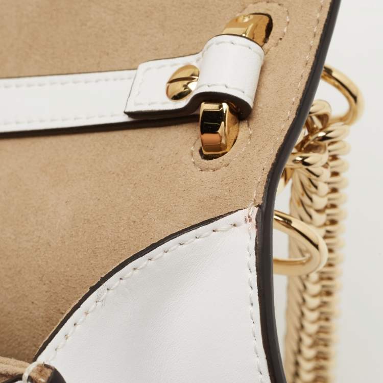 Pre Owned Fendi White/Black Leather Small Eye Detail Kan I Shoulder Bag