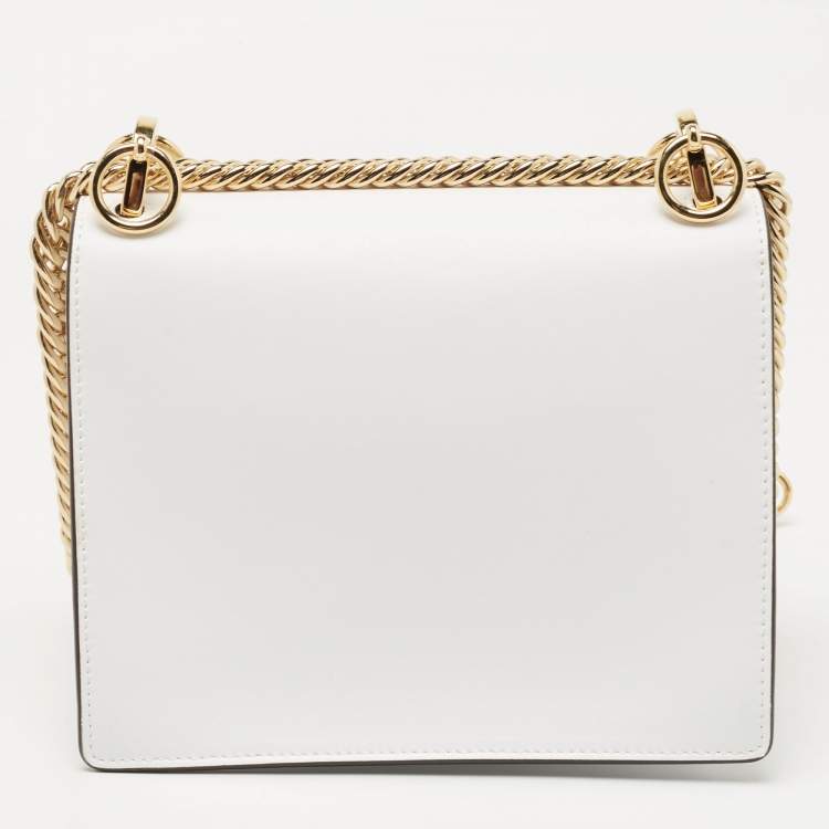 Pre Owned Fendi White/Black Leather Small Eye Detail Kan I Shoulder Bag