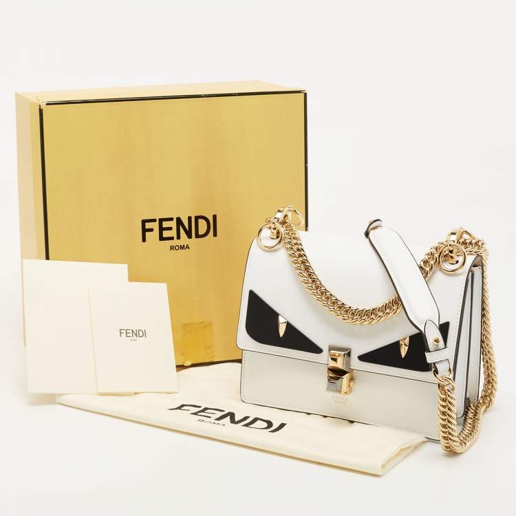 Pre Owned Fendi White/Black Leather Small Eye Detail Kan I Shoulder Bag
