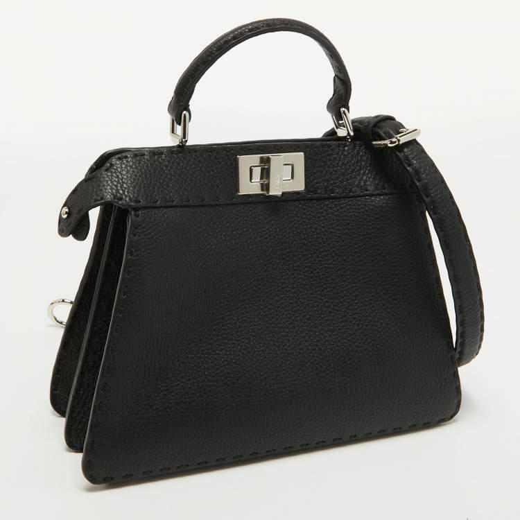 Pre Owned Fendi Black Leather Selleria Peekaboo Top Handle Bag