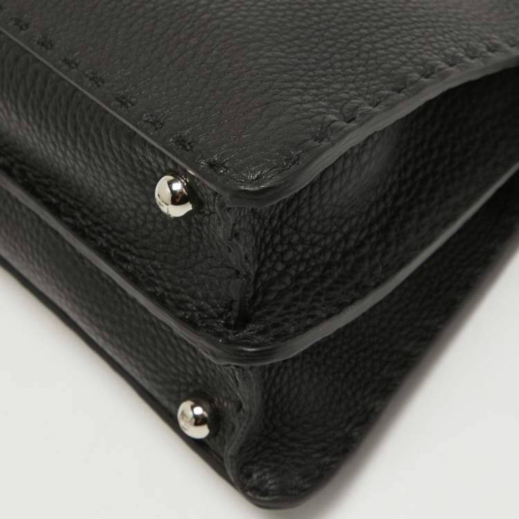Pre Owned Fendi Black Leather Selleria Peekaboo Top Handle Bag