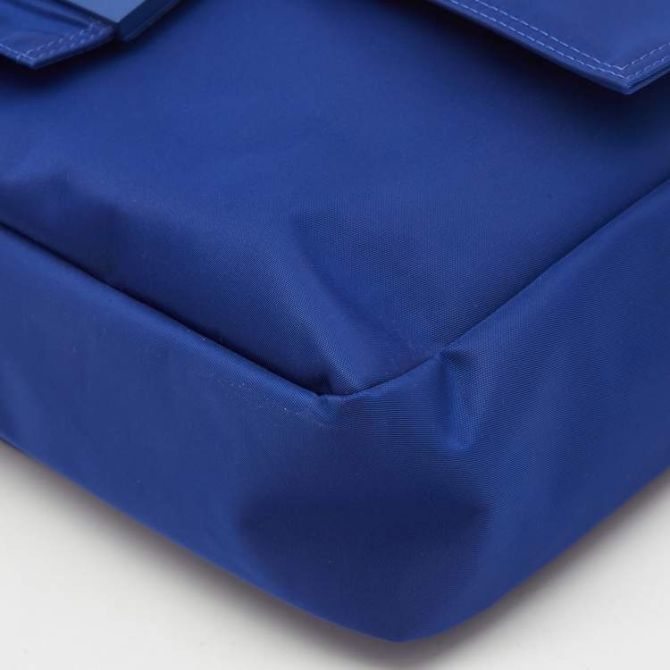 Pre Owned Fendi Blue Nylon Large Baguette Messenger Bag