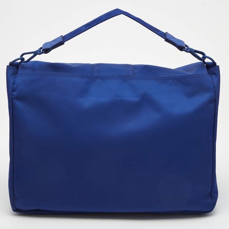 Pre Owned Fendi Blue Nylon Large Baguette Messenger Bag