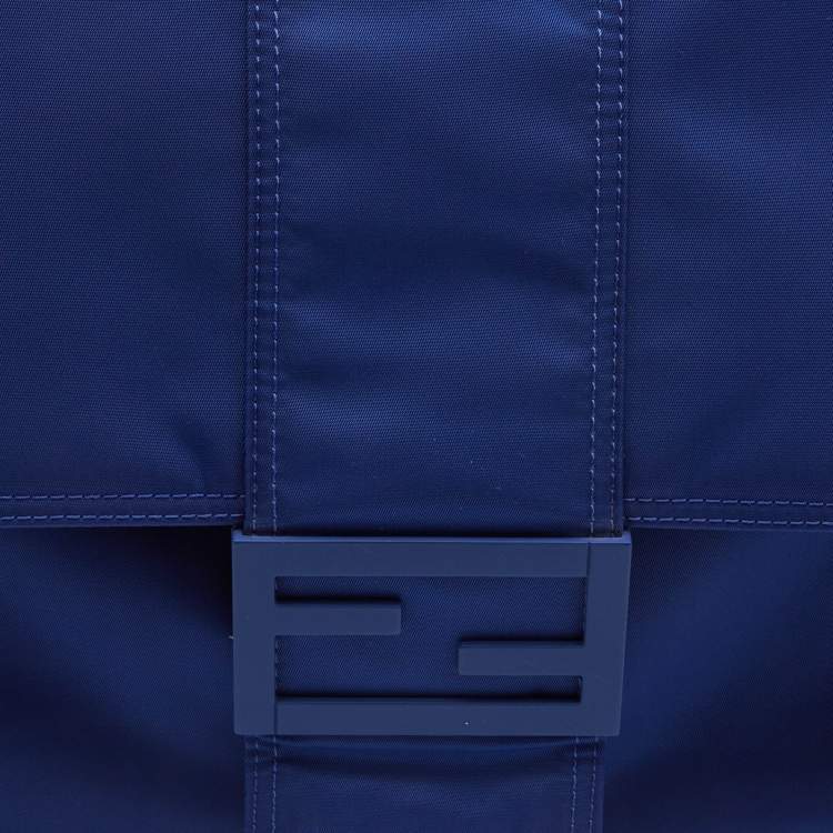 Pre Owned Fendi Blue Nylon Large Baguette Messenger Bag