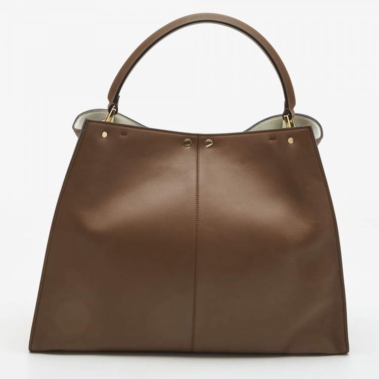 Pre Owned Fendi Brown Leather Large X Lite Peekaboo Top Handle Bag