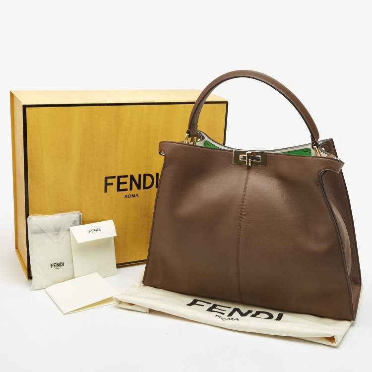 Pre Owned Fendi Brown Leather Large X Lite Peekaboo Top Handle Bag