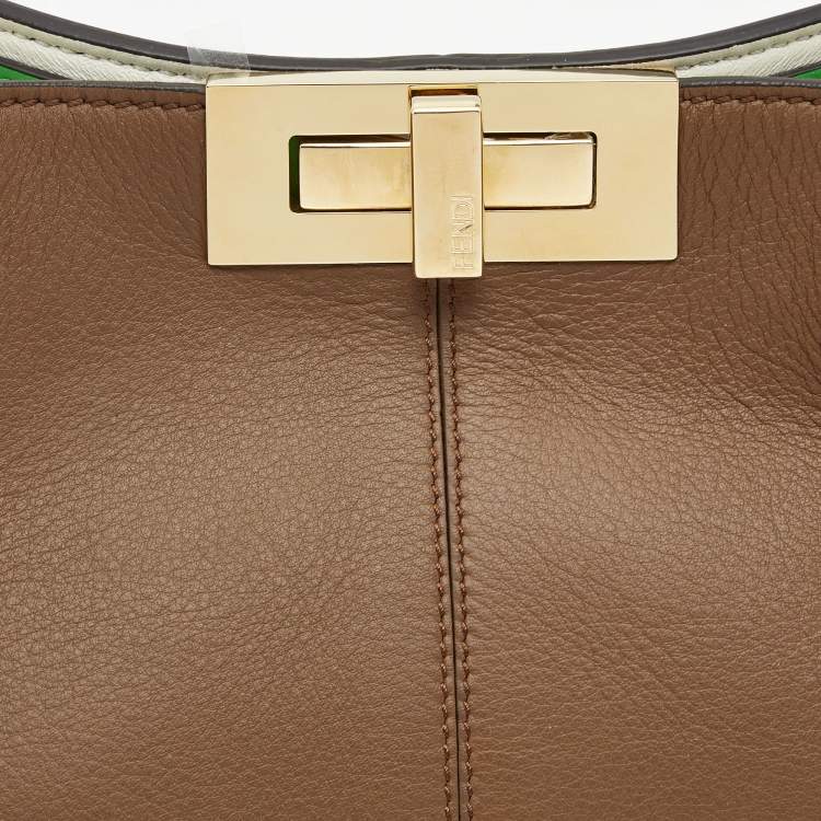 Pre Owned Fendi Brown Leather Large X Lite Peekaboo Top Handle Bag