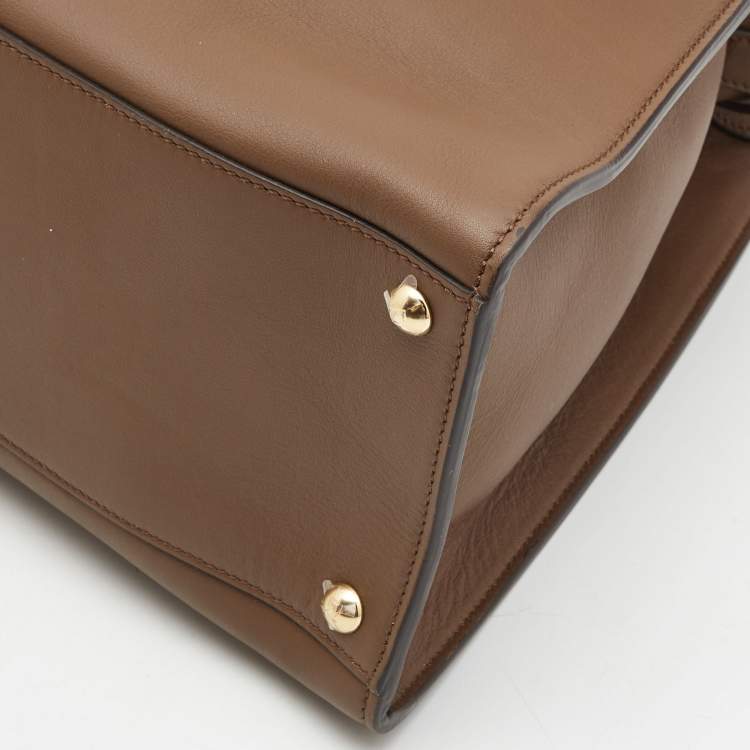Pre Owned Fendi Brown Leather Large X Lite Peekaboo Top Handle Bag