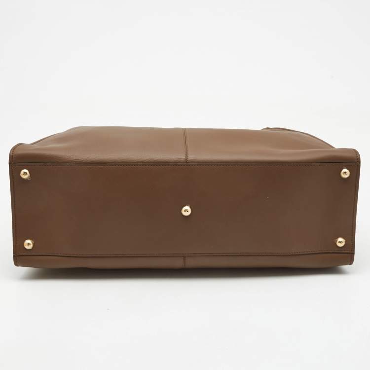 Pre Owned Fendi Brown Leather Large X Lite Peekaboo Top Handle Bag