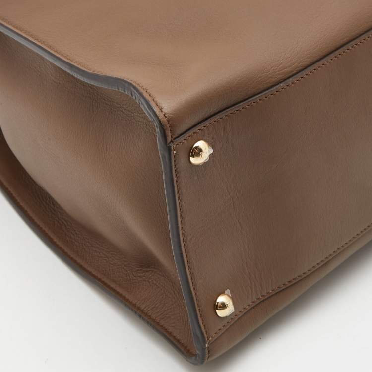 Pre Owned Fendi Brown Leather Large X Lite Peekaboo Top Handle Bag