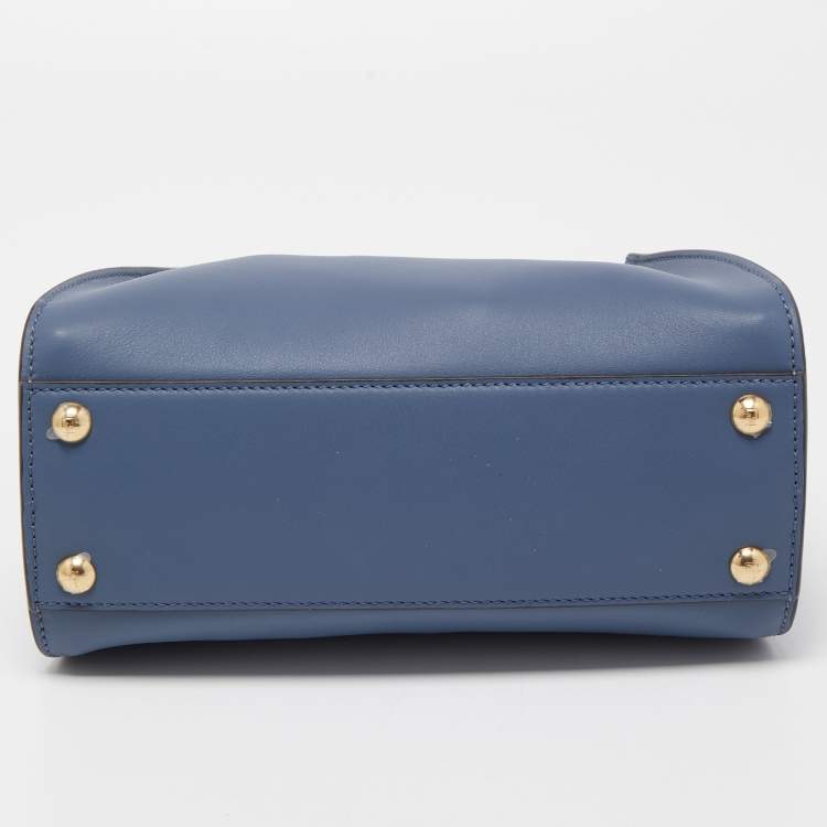 Pre Owned Fendi Navy Blue Leather Mini Peekaboo Top Handle Bag