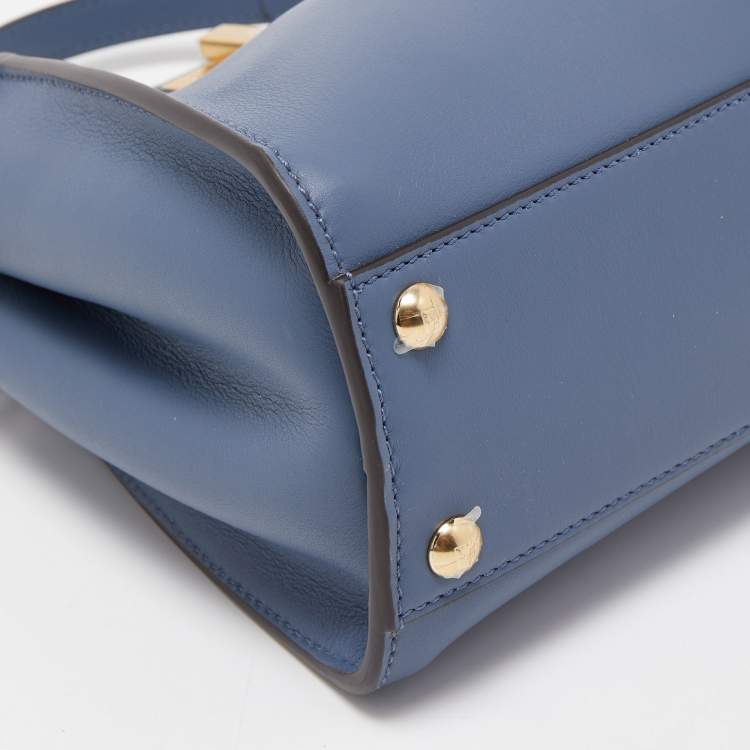 Pre Owned Fendi Navy Blue Leather Mini Peekaboo Top Handle Bag