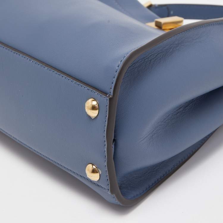 Pre Owned Fendi Navy Blue Leather Mini Peekaboo Top Handle Bag