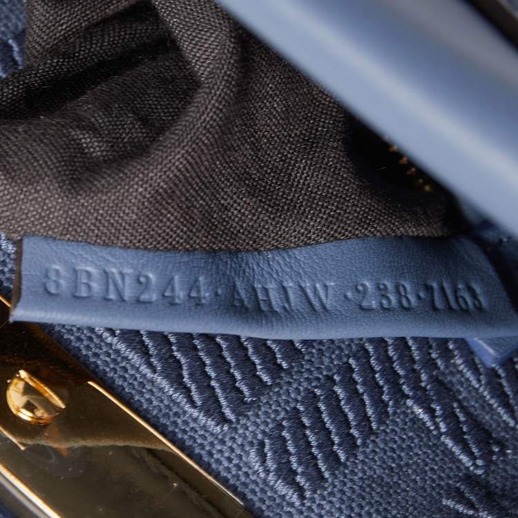 Pre Owned Fendi Navy Blue Leather Mini Peekaboo Top Handle Bag