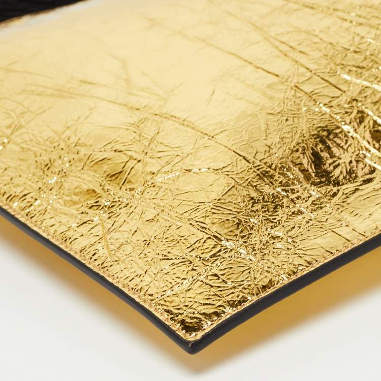 Pre Owned Fendi Gold Laminated Leather FF Tassel Clutch