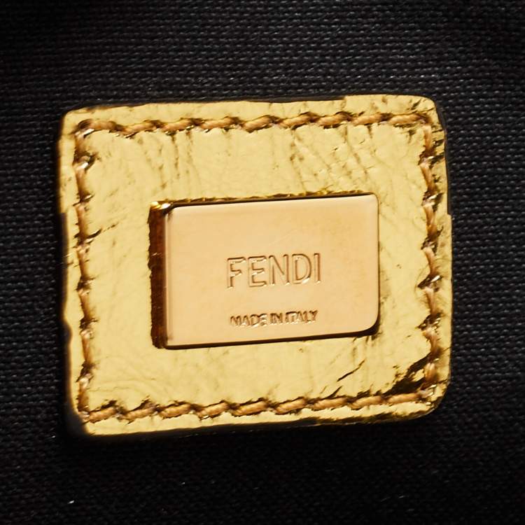 Pre Owned Fendi Gold Laminated Leather FF Tassel Clutch