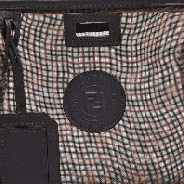 Pre Owned Fendi Brown Zucca Mesh and Leather Small Peekaboo Defender Pouch