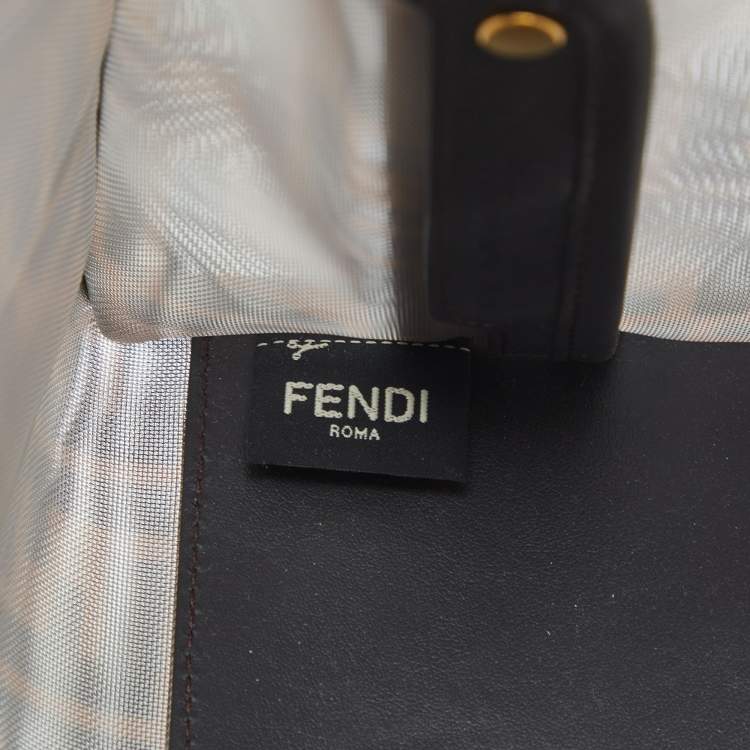 Pre Owned Fendi Brown Zucca Mesh and Leather Small Peekaboo Defender Pouch