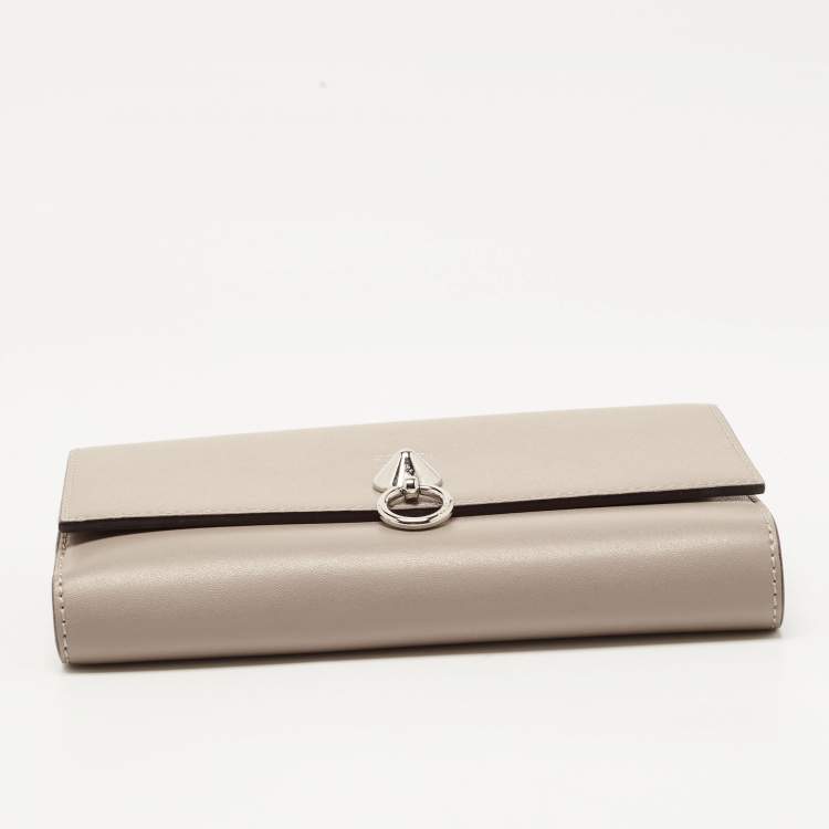 Pre Owned Fendi Etoupe Leather By The Way Flap Wallet