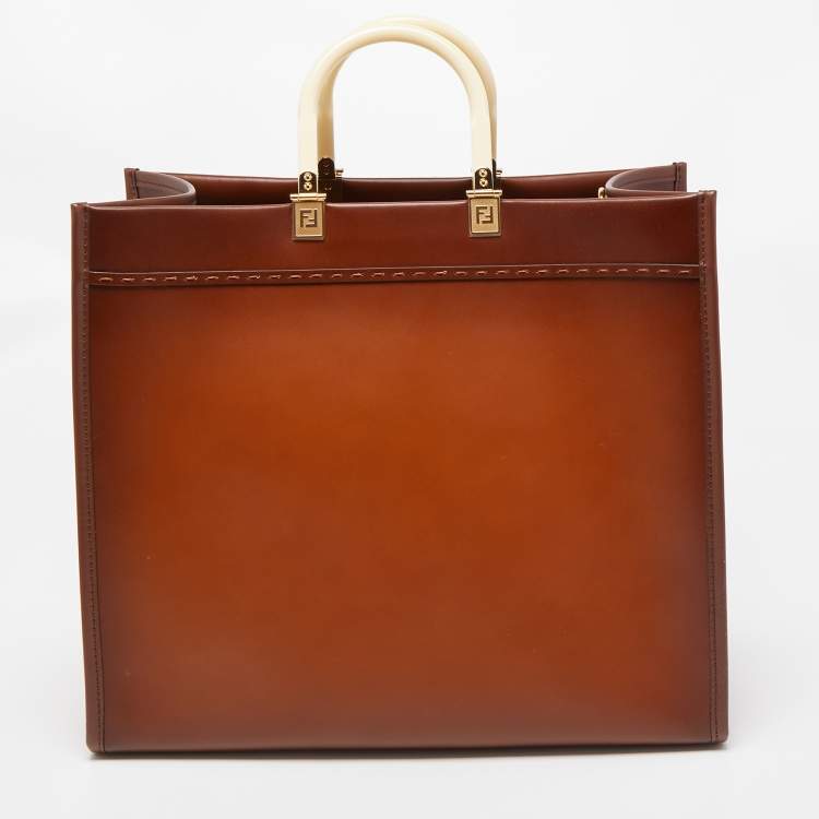 Pre Owned Fendi Brown Leather Large Sunshine Shopper Tote