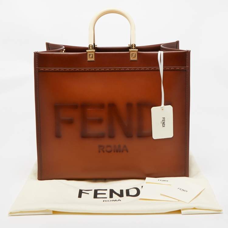Pre Owned Fendi Brown Leather Large Sunshine Shopper Tote