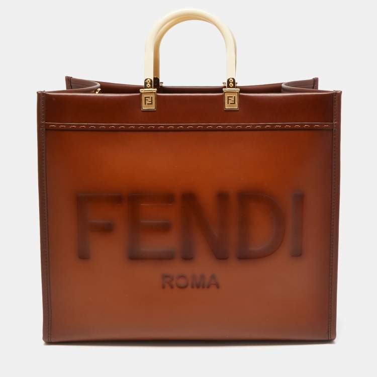 Fendi Brown Leather Large Sunshine Shopper Tote Fendi | The Luxury Closet