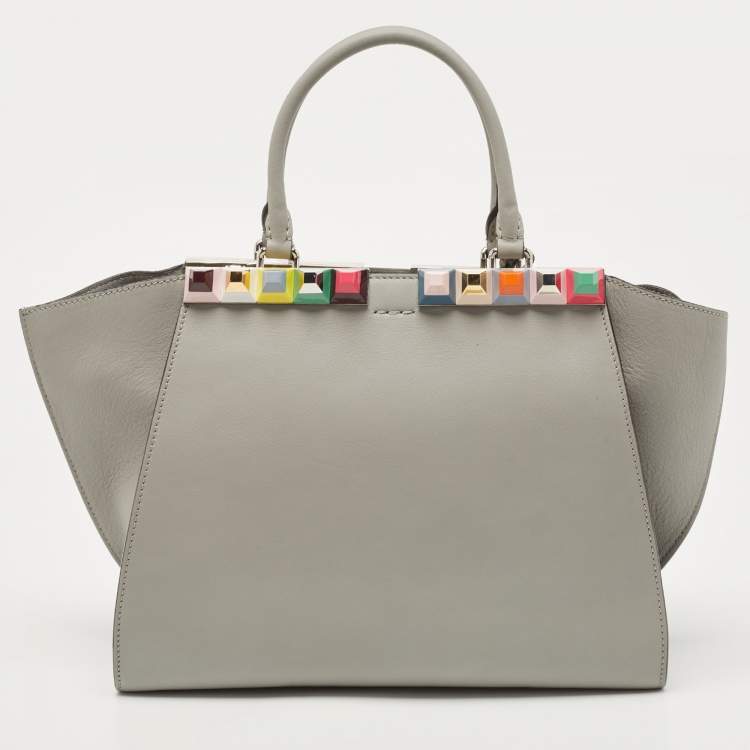 Pre Owned Fendi Grey Leather Medium Studded 3Jours Tote